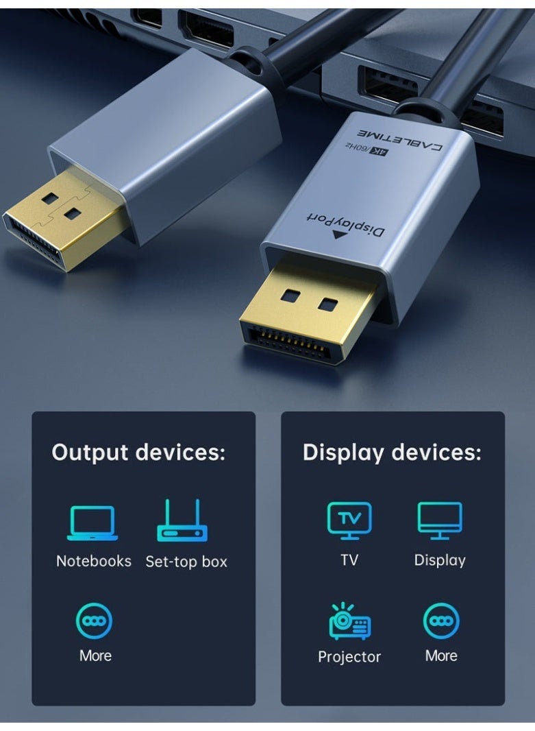 CABLETIME DISPLAYPORT TO DISPLAYPORT 1.2 CABLE 4K 60HZ UHD DP MALE TO MALE CORD – HIGH SPEED GOLD PLATED, AUDIO & VIDEO SUPPORT FOR PC LAPTOP MONITOR TV PROJECTOR - Image 2